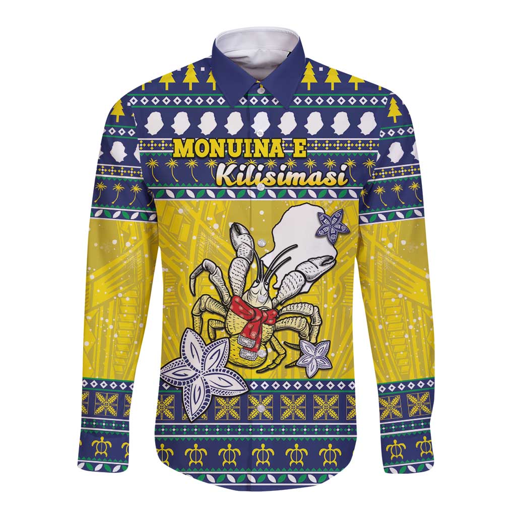 Niue The Rock Christmas Long Sleeve Button Shirt Niuean Crab Monuina E Kilisimasi LT05 Unisex Blue - Polynesian Pride