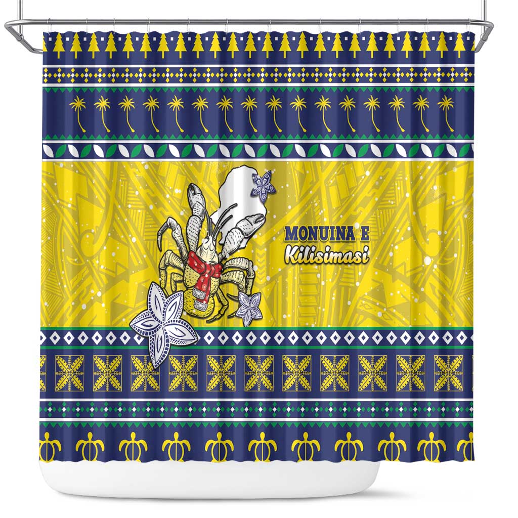 Niue The Rock Christmas Shower Curtain Niuean Crab Monuina E Kilisimasi LT05 Blue - Polynesian Pride