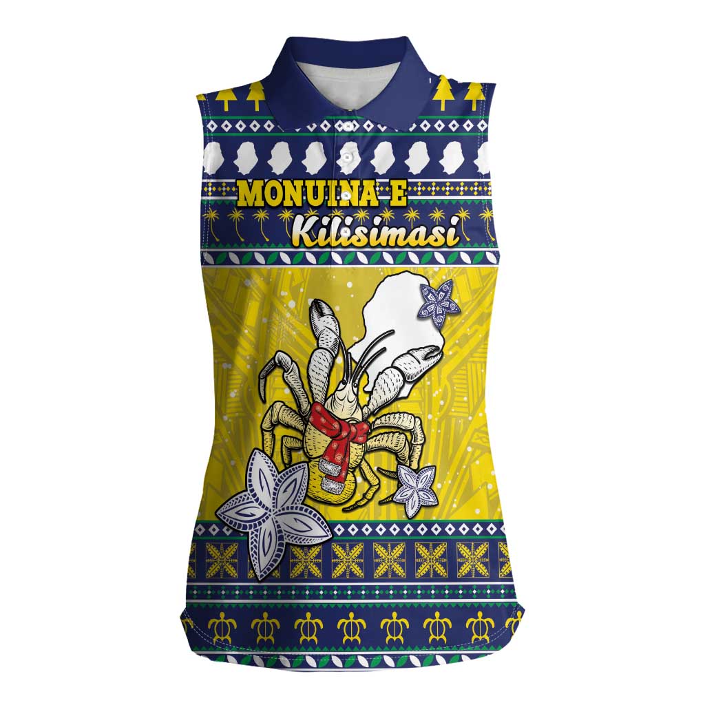 Niue The Rock Christmas Women Sleeveless Polo Shirt Niuean Crab Monuina E Kilisimasi LT05 Female Blue - Polynesian Pride