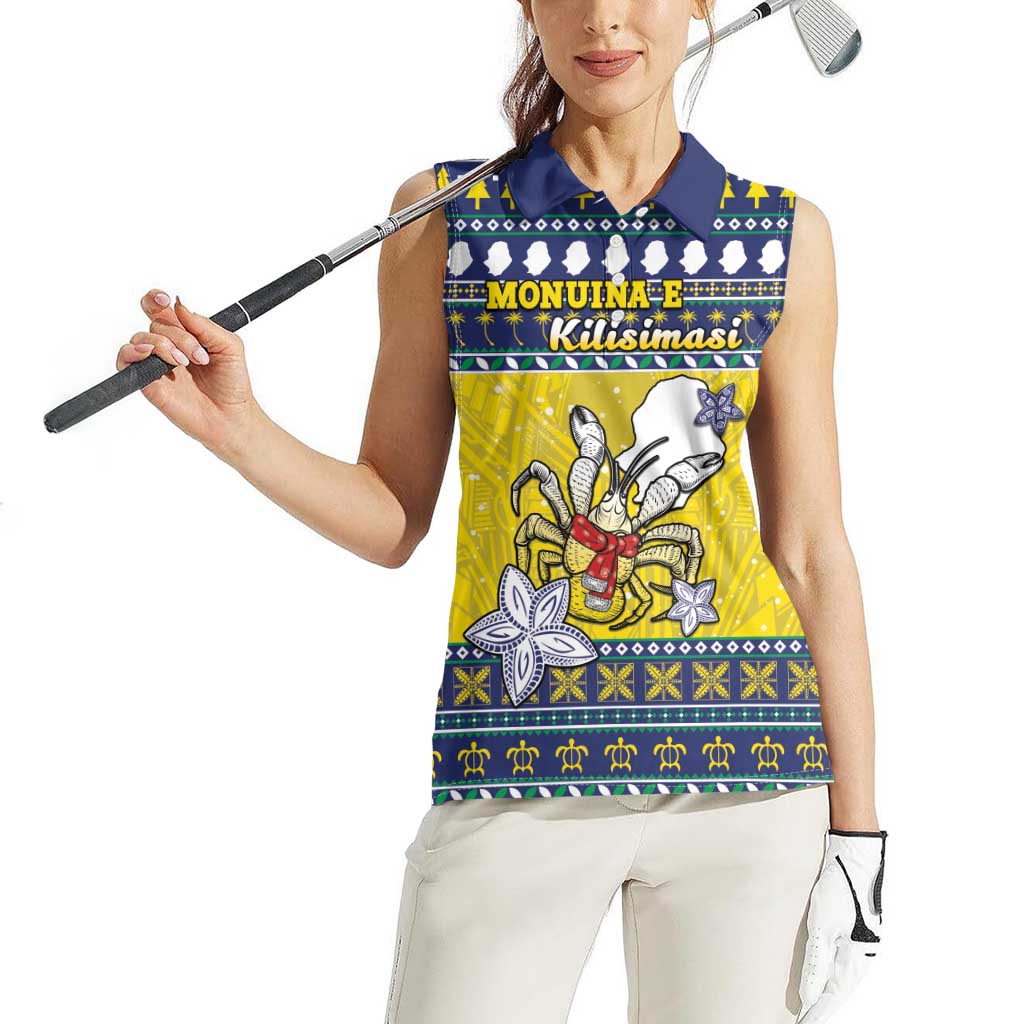 Niue The Rock Christmas Women Sleeveless Polo Shirt Niuean Crab Monuina E Kilisimasi