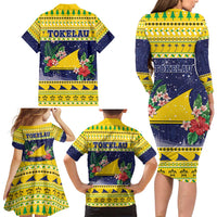 Tokelau Christmas Family Matching Long Sleeve Bodycon Dress and Hawaiian Shirt Tokelauan Badge Manuia Te Kilihimahi