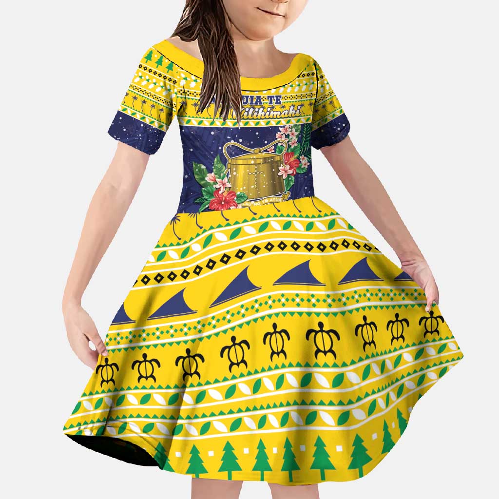 Tokelau Christmas Family Matching Off Shoulder Maxi Dress and Hawaiian Shirt Tokelauan Badge Manuia Te Kilihimahi LT05 Daughter's Dress Yellow - Polynesian Pride