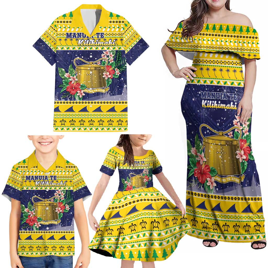 Tokelau Christmas Family Matching Off Shoulder Maxi Dress and Hawaiian Shirt Tokelauan Badge Manuia Te Kilihimahi LT05 - Polynesian Pride