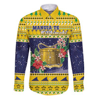 Tokelau Christmas Family Matching Off Shoulder Maxi Dress and Hawaiian Shirt Tokelauan Badge Manuia Te Kilihimahi LT05 Dad's Shirt - Long Sleeve Yellow - Polynesian Pride