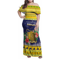 Tokelau Christmas Family Matching Off Shoulder Maxi Dress and Hawaiian Shirt Tokelauan Badge Manuia Te Kilihimahi LT05 Mom's Dress Yellow - Polynesian Pride