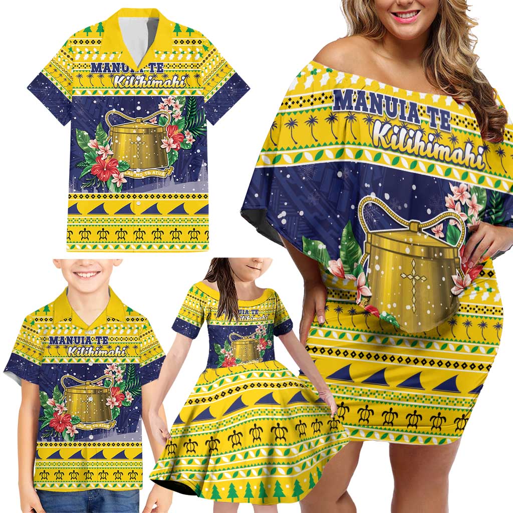 Tokelau Christmas Family Matching Off Shoulder Short Dress and Hawaiian Shirt Tokelauan Badge Manuia Te Kilihimahi LT05 - Polynesian Pride