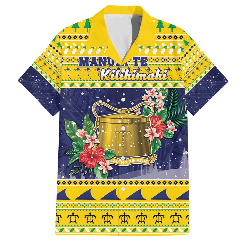Tokelau Christmas Family Matching Off Shoulder Short Dress and Hawaiian Shirt Tokelauan Badge Manuia Te Kilihimahi LT05 Dad's Shirt - Short Sleeve Yellow - Polynesian Pride