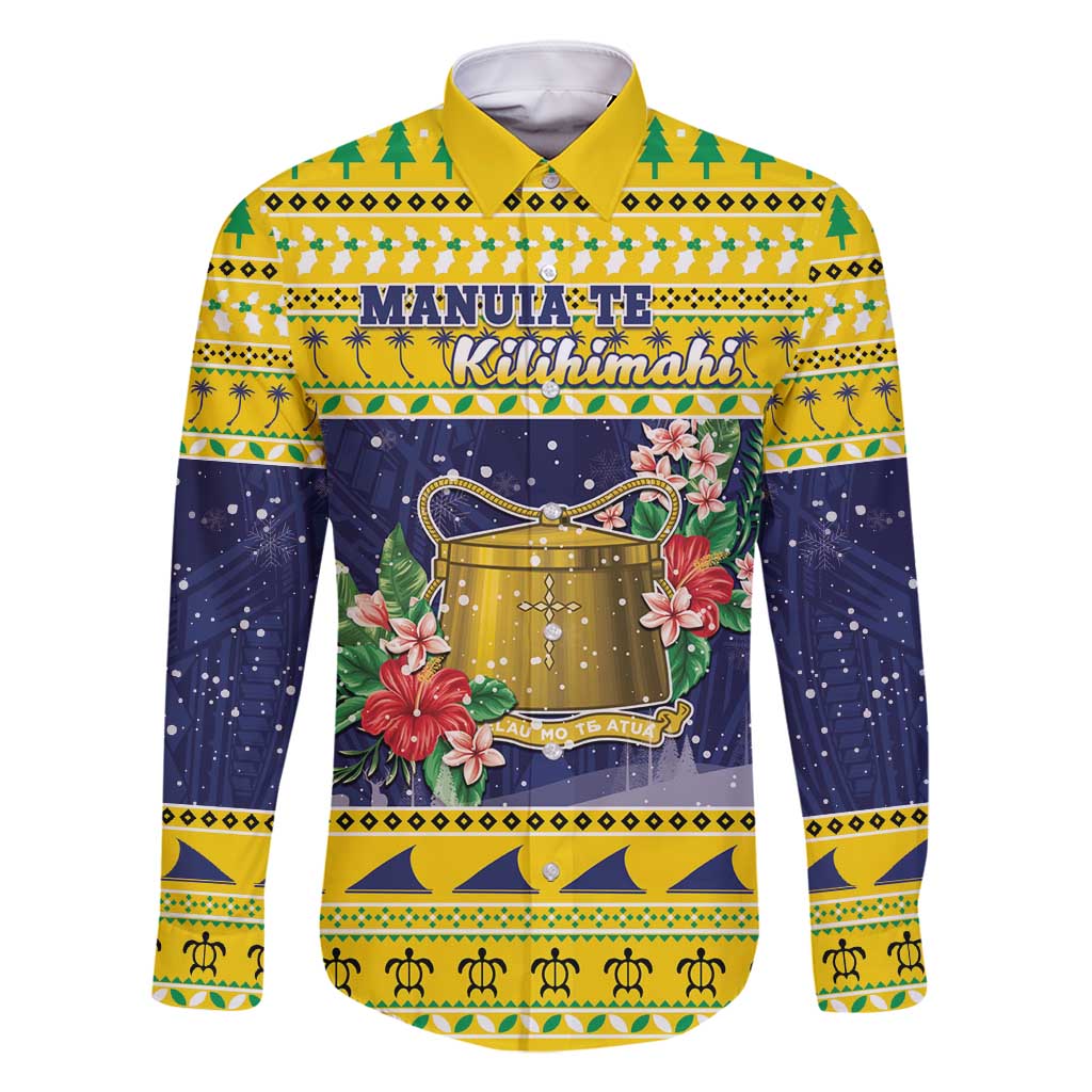 Tokelau Christmas Family Matching Off Shoulder Short Dress and Hawaiian Shirt Tokelauan Badge Manuia Te Kilihimahi LT05 Dad's Shirt - Long Sleeve Yellow - Polynesian Pride