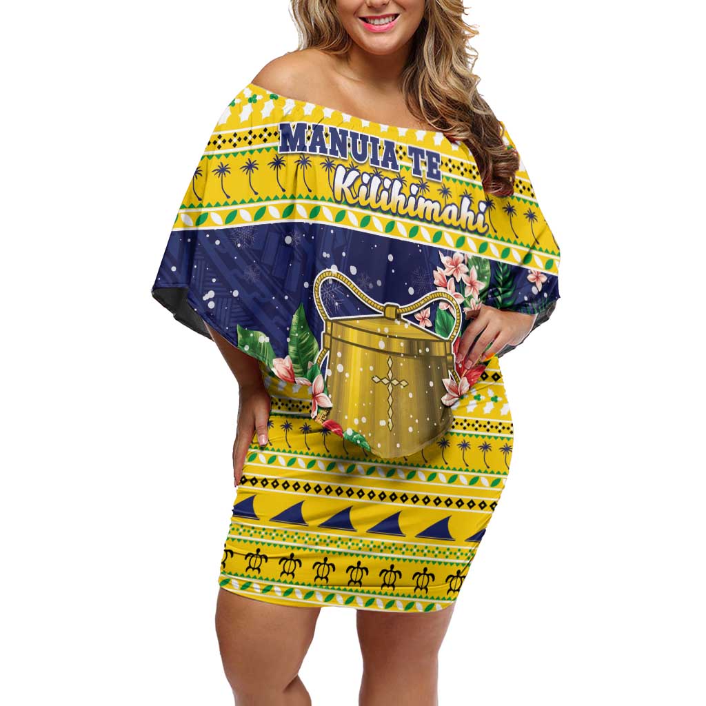 Tokelau Christmas Family Matching Off Shoulder Short Dress and Hawaiian Shirt Tokelauan Badge Manuia Te Kilihimahi LT05 Mom's Dress Yellow - Polynesian Pride