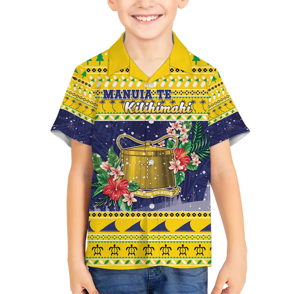 Tokelau Christmas Family Matching Off Shoulder Short Dress and Hawaiian Shirt Tokelauan Badge Manuia Te Kilihimahi LT05 Son's Shirt Yellow - Polynesian Pride