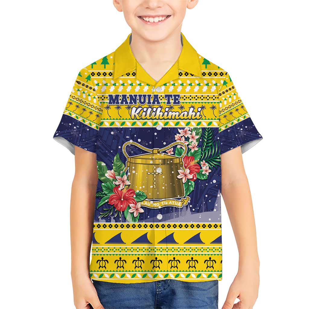 Tokelau Christmas Family Matching Short Sleeve Bodycon Dress and Hawaiian Shirt Tokelauan Badge Manuia Te Kilihimahi