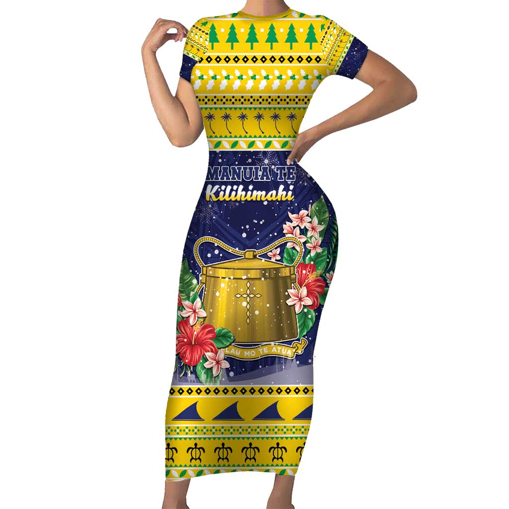 Tokelau Christmas Short Sleeve Bodycon Dress Tokelauan Badge Manuia Te Kilihimahi