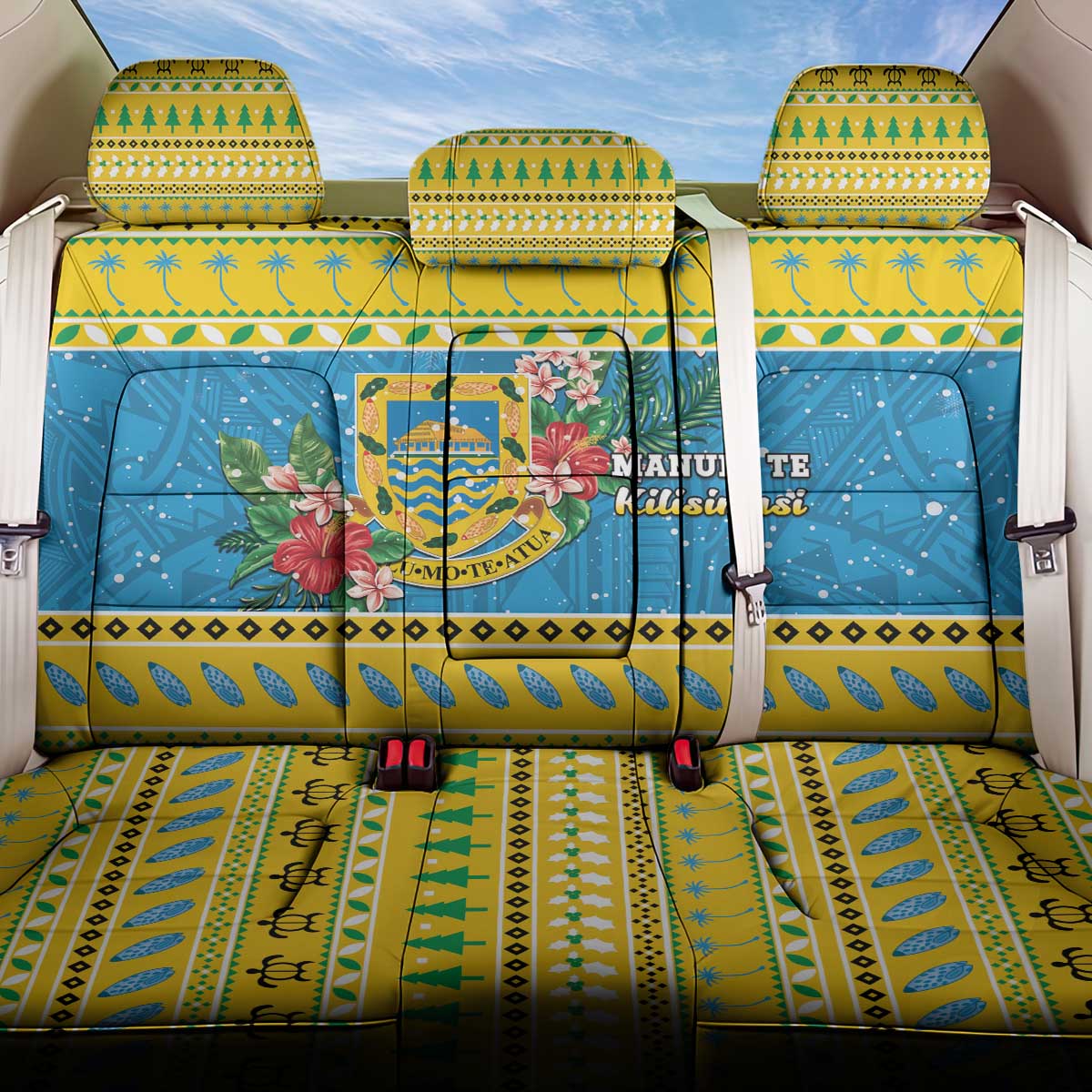 Tuvalu Christmas Back Car Seat Cover Coat Of Arms Manuia Te Kilisimasi