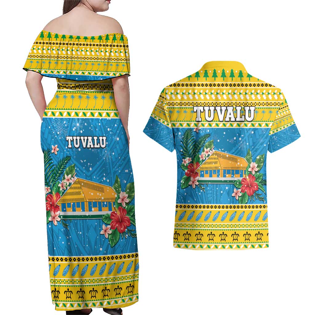 Tuvalu Christmas Couples Matching Off Shoulder Maxi Dress and Hawaiian Shirt Coat Of Arms Manuia Te Kilisimasi LT05 - Polynesian Pride