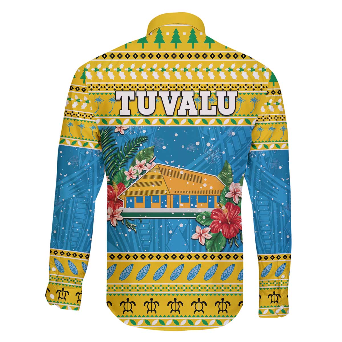 Tuvalu Christmas Family Matching Off The Shoulder Long Sleeve Dress and Hawaiian Shirt Coat Of Arms Manuia Te Kilisimasi