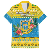 Tuvalu Christmas Family Matching Off Shoulder Short Dress and Hawaiian Shirt Coat Of Arms Manuia Te Kilisimasi LT05 Dad's Shirt - Short Sleeve Yellow - Polynesian Pride