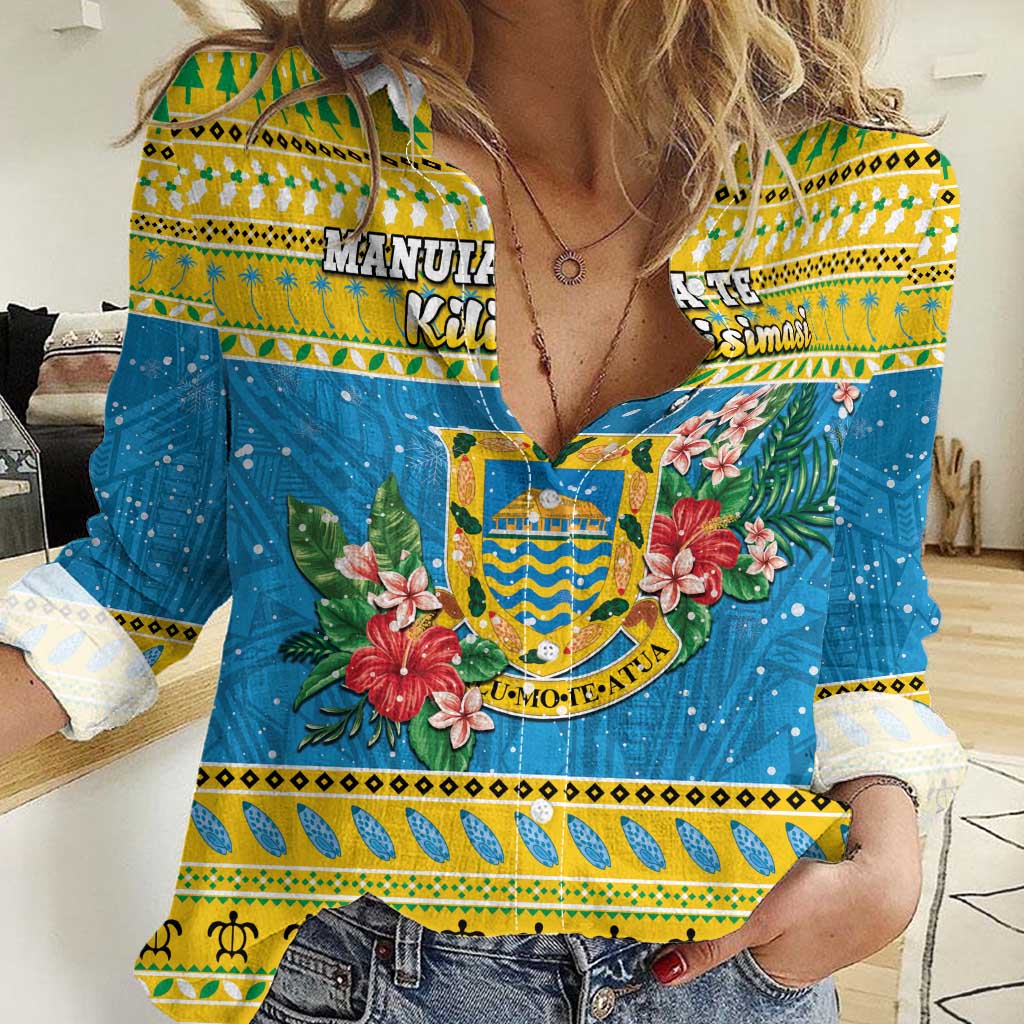 Tuvalu Christmas Women Casual Shirt Coat Of Arms Manuia Te Kilisimasi