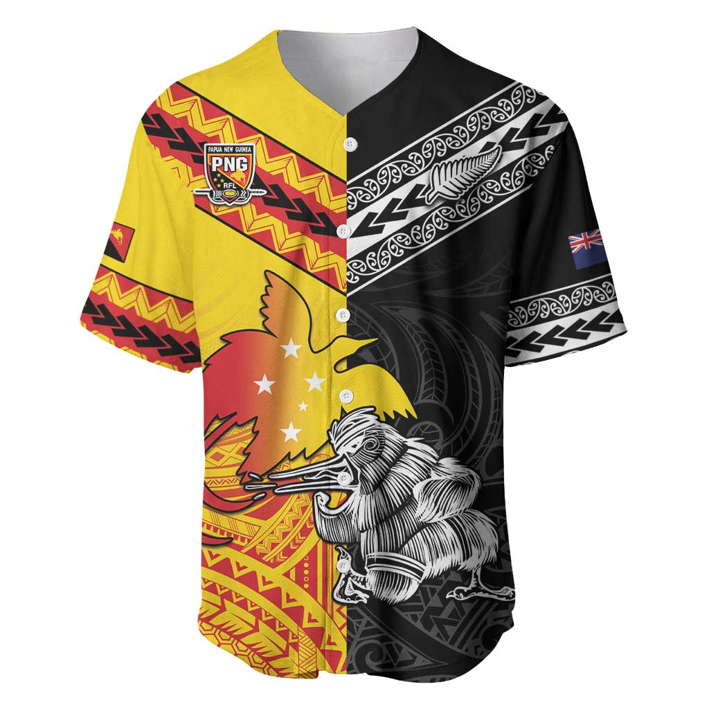 New Zealand And Papua New Guinea Rugby Custom Baseball Jersey Maori Kiwi With Bird of Paradise