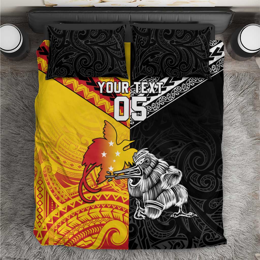 New Zealand And Papua New Guinea Rugby Custom Bedding Set Maori Kiwi With Bird of Paradise