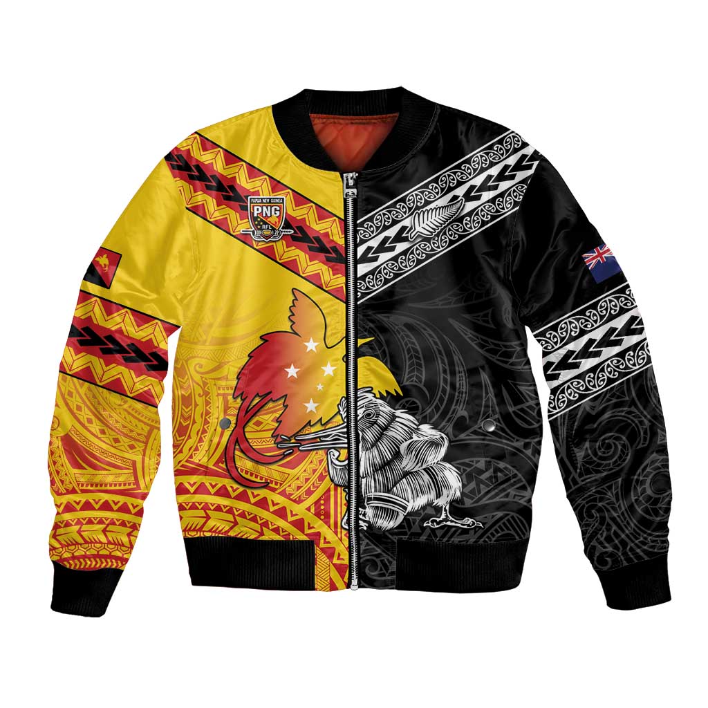 New Zealand And Papua New Guinea Rugby Custom Bomber Jacket Maori Kiwi With Bird of Paradise