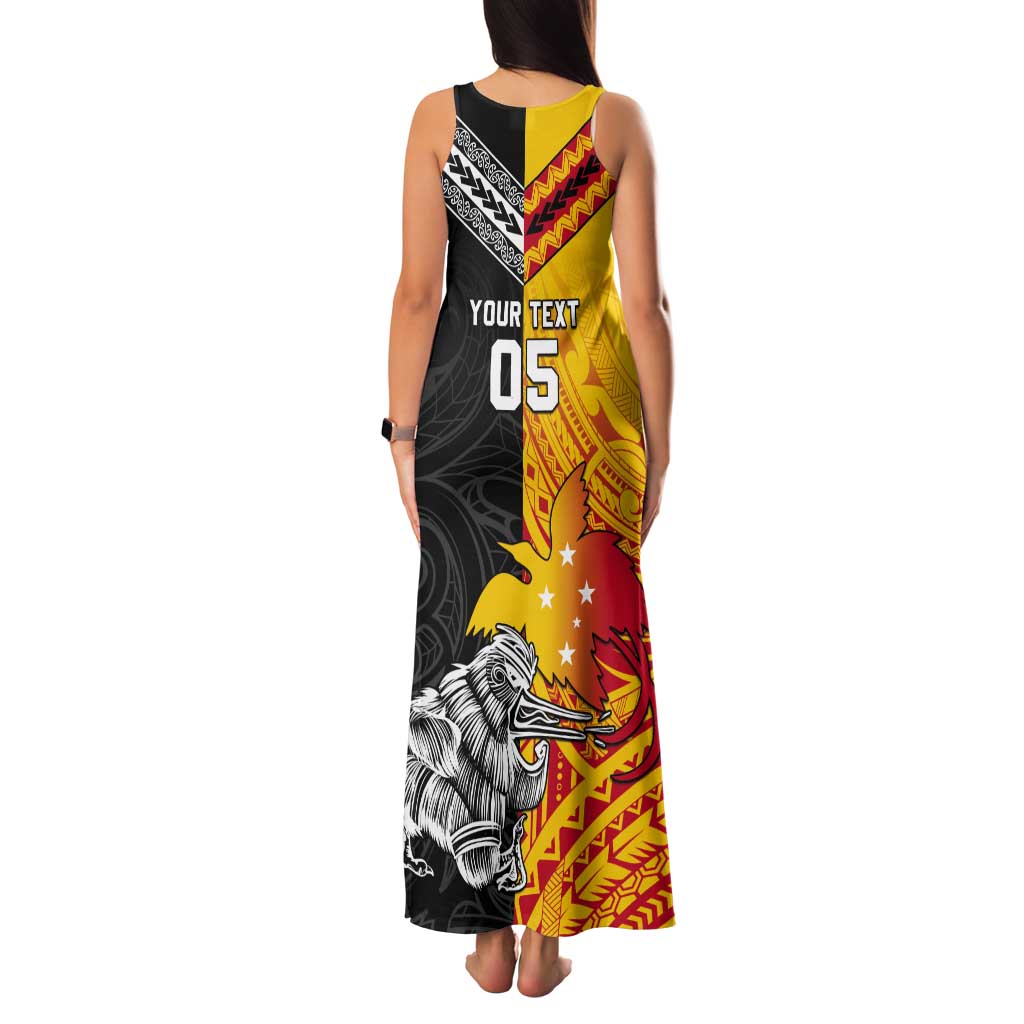 New Zealand And Papua New Guinea Rugby Custom Tank Maxi Dress Maori Kiwi With Bird of Paradise