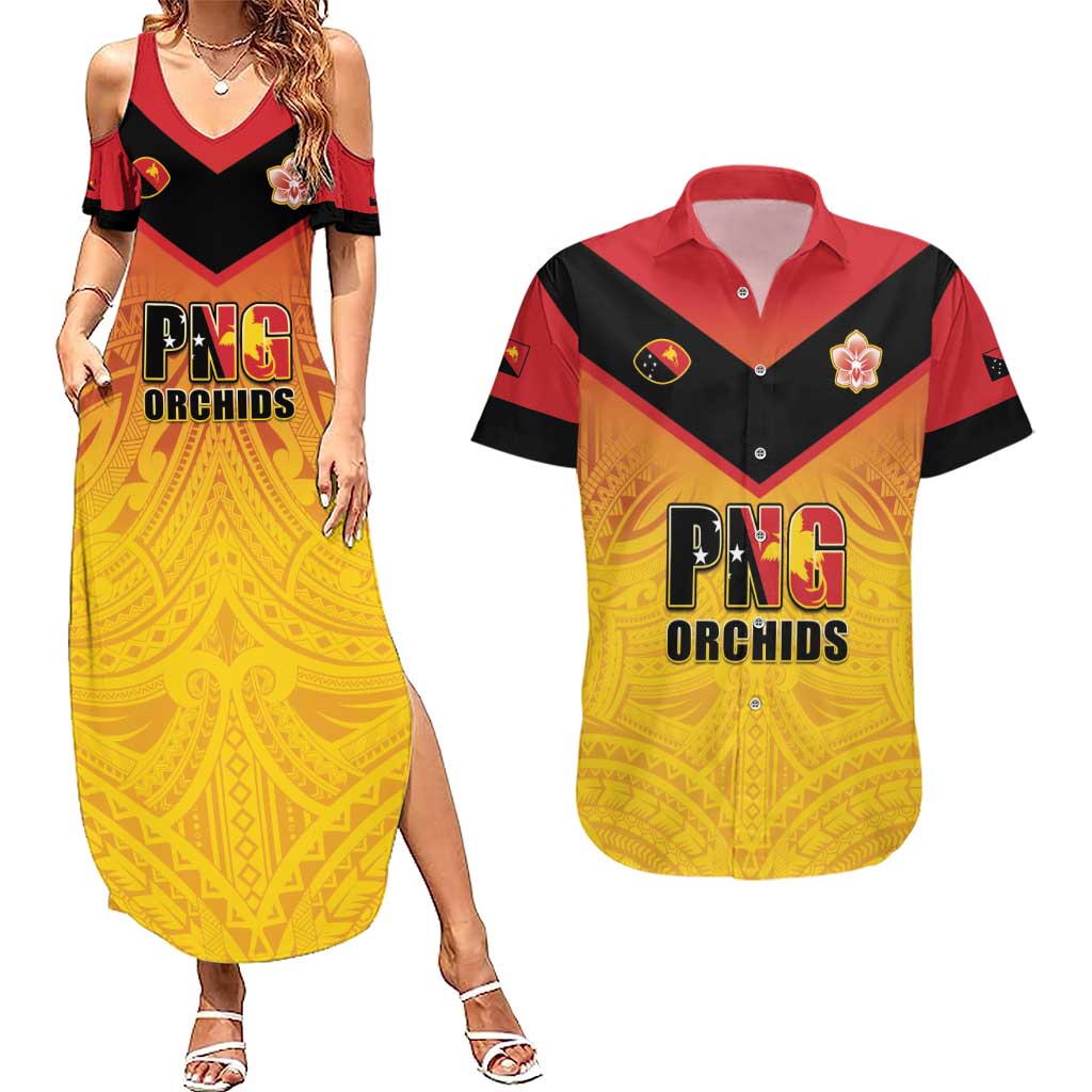 Papua New Guinea Rugby Custom Couples Matching Summer Maxi Dress and Hawaiian Shirt Go Orchids Pacific Champions