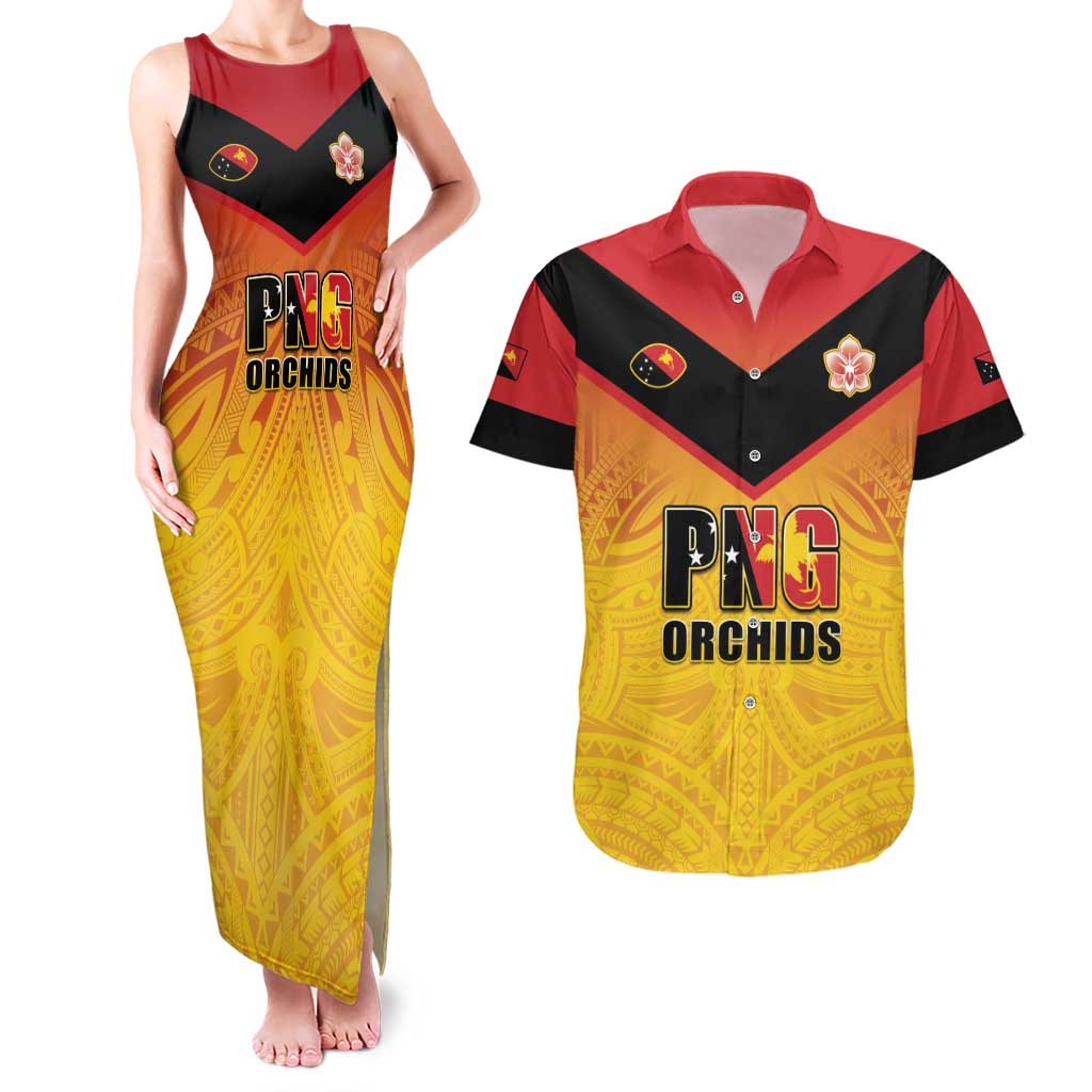 Papua New Guinea Rugby Custom Couples Matching Tank Maxi Dress and Hawaiian Shirt Go Orchids Pacific Champions