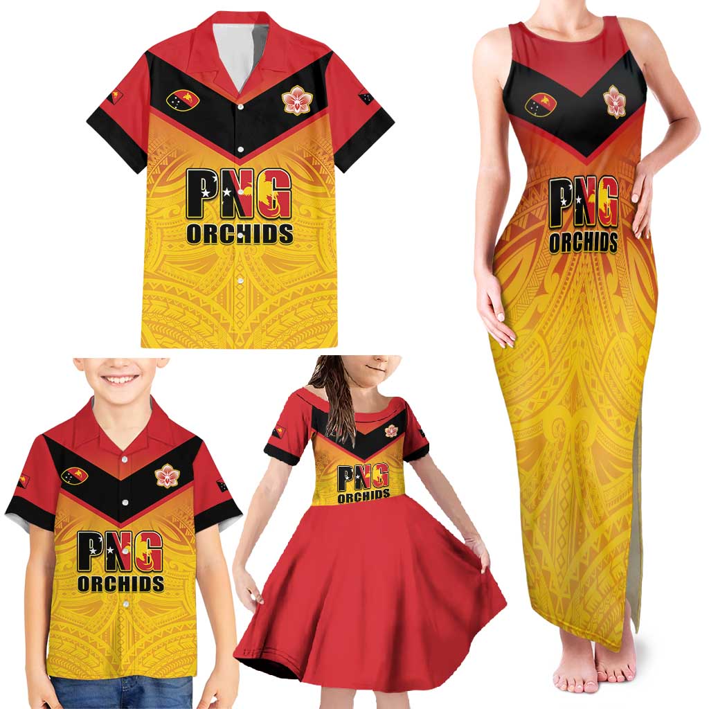 Papua New Guinea Rugby Custom Family Matching Tank Maxi Dress and Hawaiian Shirt Go Orchids Pacific Champions