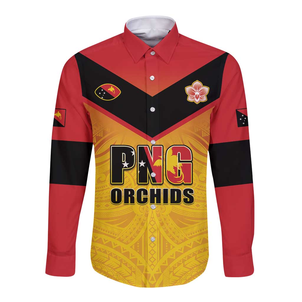 Papua New Guinea Rugby Custom Long Sleeve Button Shirt Go Orchids Pacific Champions