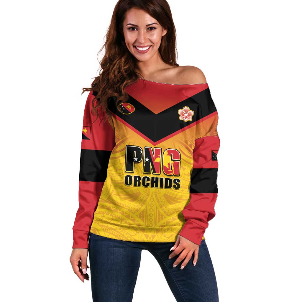 Papua New Guinea Rugby Custom Off Shoulder Sweater Go Orchids Pacific Champions