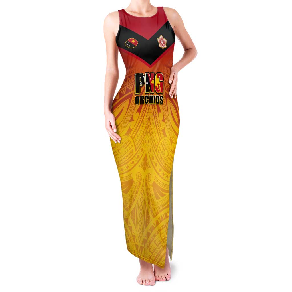 Papua New Guinea Rugby Custom Tank Maxi Dress Go Orchids Pacific Champions LT05 Women Yellow - Polynesian Pride
