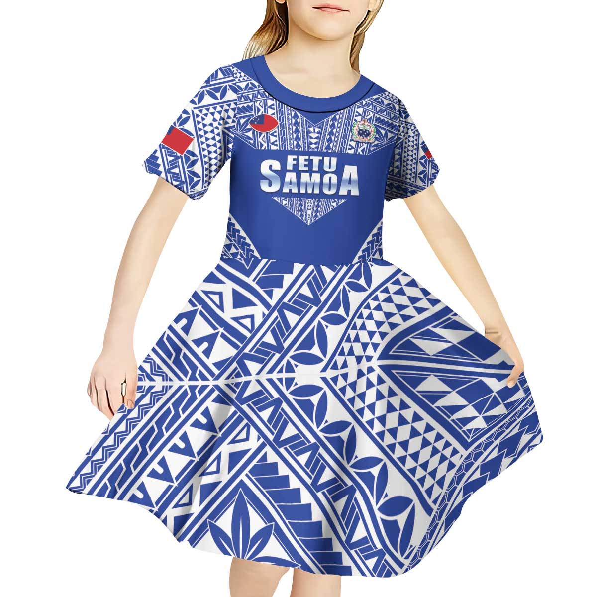 Fetu Samoa Rugby Custom Kid Short Sleeve Dress Go Champions