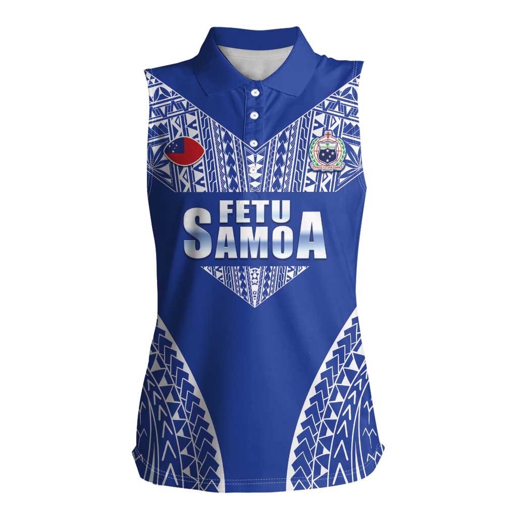 Fetu Samoa Rugby Custom Women Sleeveless Polo Shirt Go Champions LT05 Female Blue - Polynesian Pride