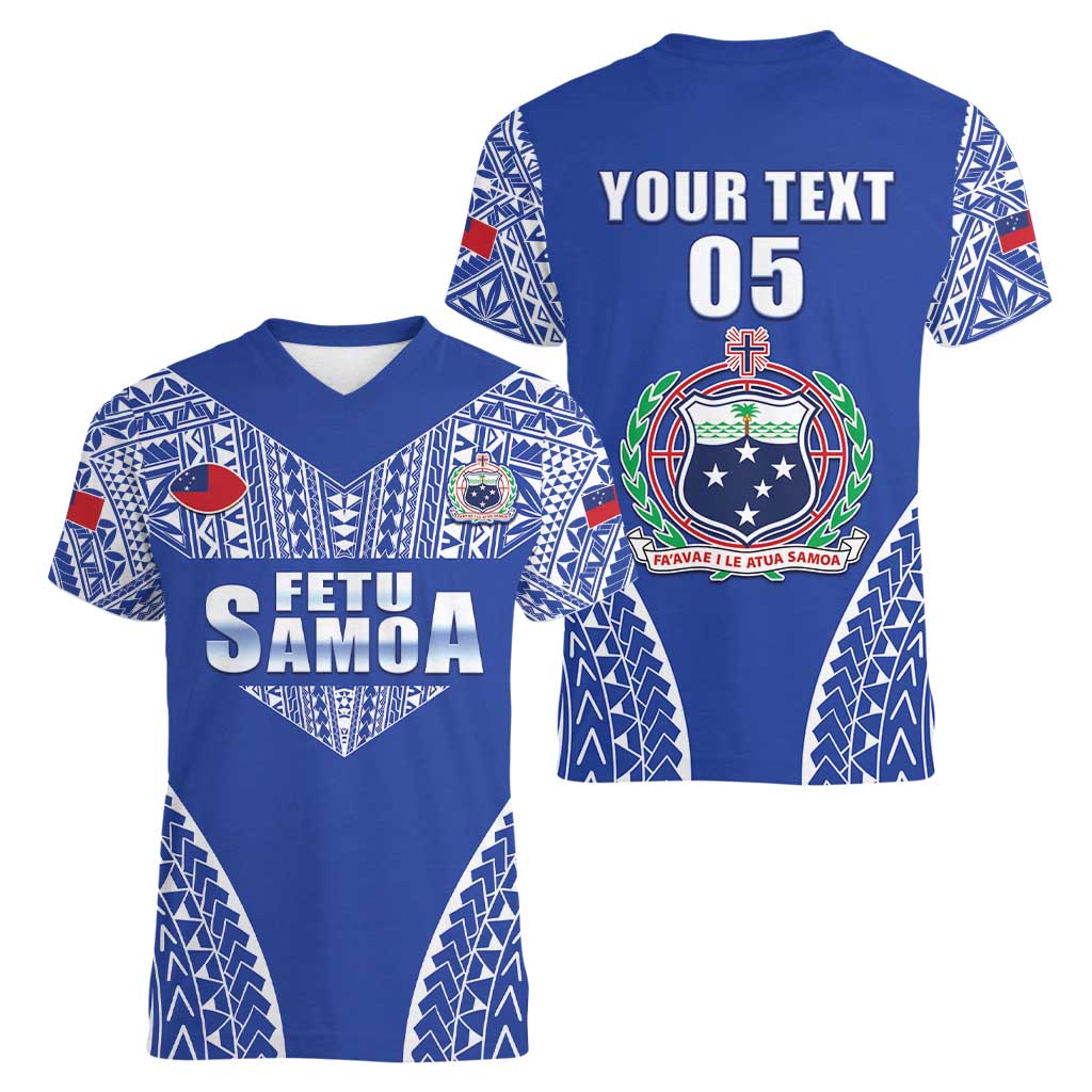 Fetu Samoa Rugby Custom Women V-Neck T-Shirt Go Champions LT05 - Polynesian Pride