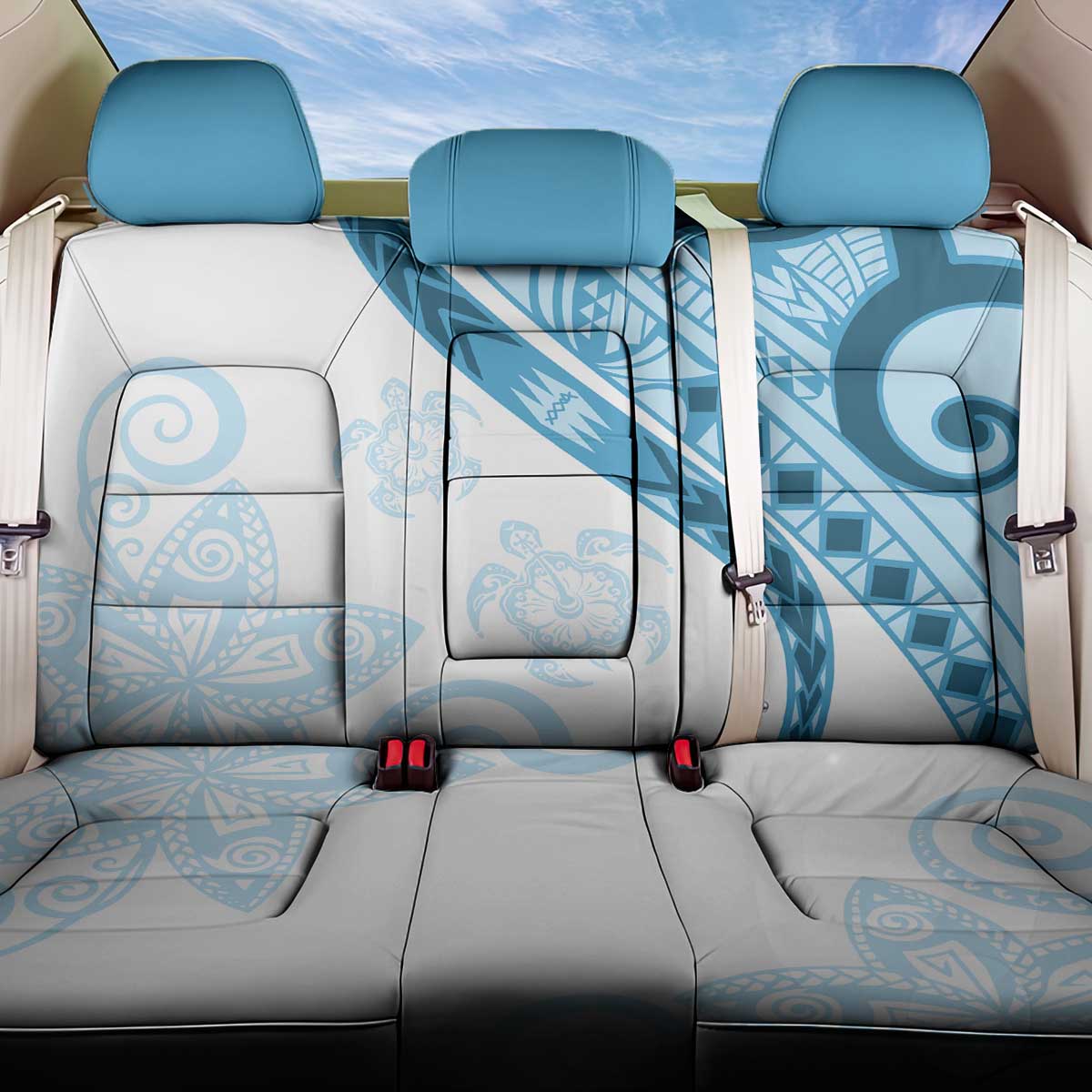 Blue Polynesian Tribal Turtle Floral Pattern Back Car Seat Cover