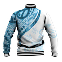 Blue Polynesian Tribal Turtle Floral Pattern Baseball Jacket LT05 - Polynesian Pride