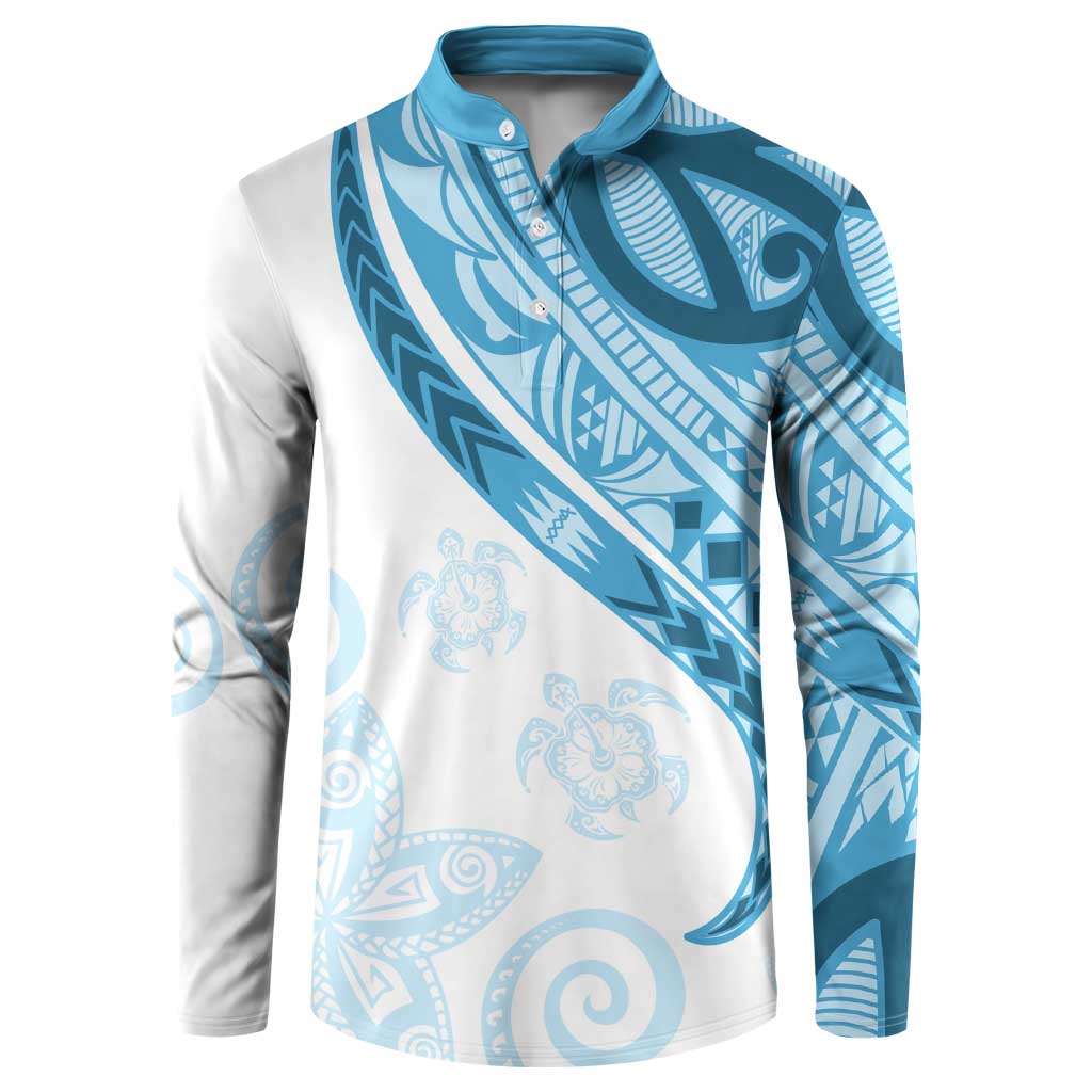 Blue Polynesian Tribal Turtle Floral Pattern Button Sweatshirt LT05 Blue - Polynesian Pride