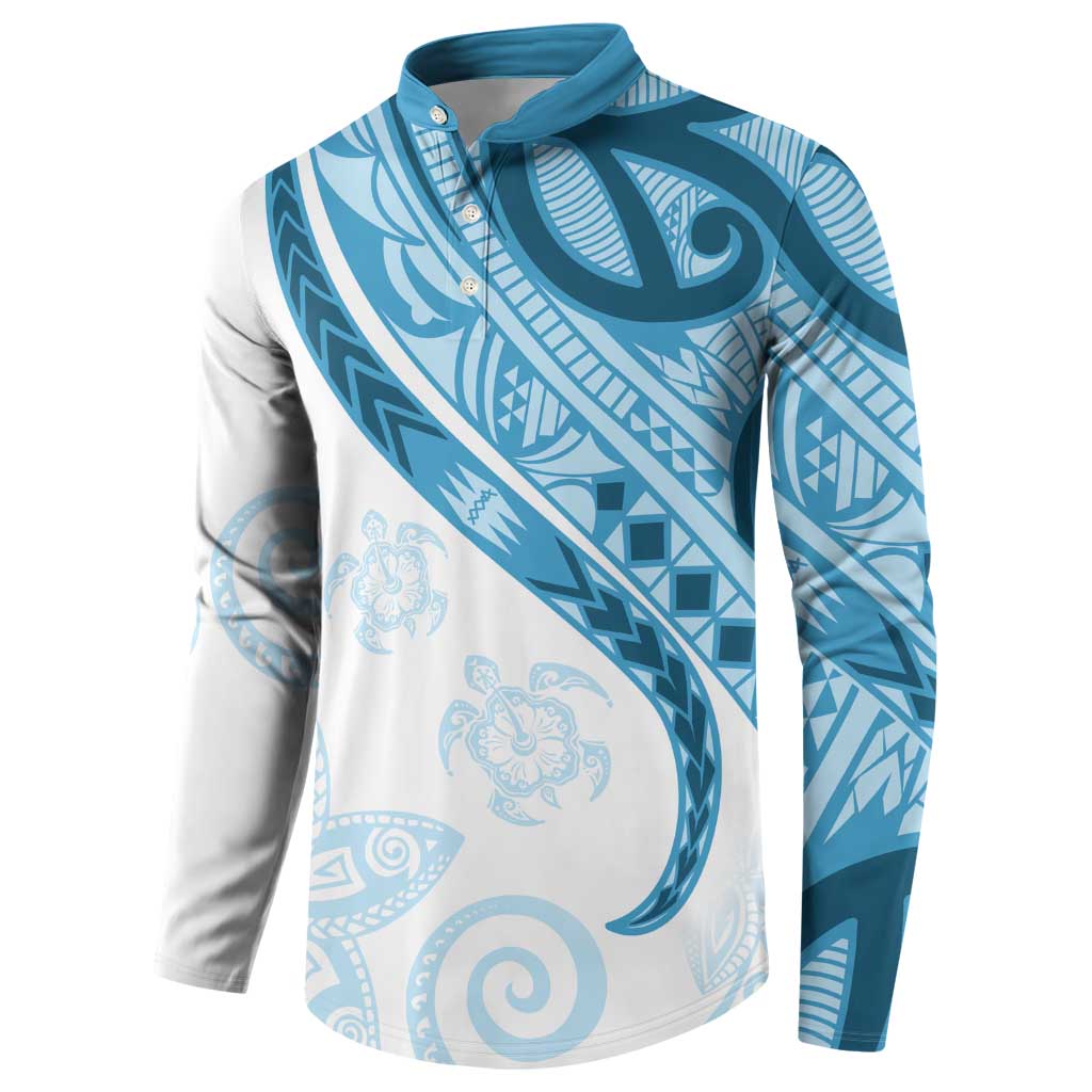 Blue Polynesian Tribal Turtle Floral Pattern Button Sweatshirt LT05 - Polynesian Pride