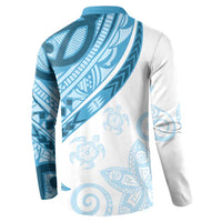 Blue Polynesian Tribal Turtle Floral Pattern Button Sweatshirt LT05 - Polynesian Pride