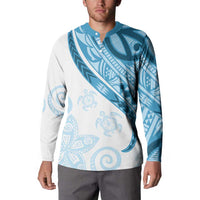 Blue Polynesian Tribal Turtle Floral Pattern Button Sweatshirt LT05 - Polynesian Pride