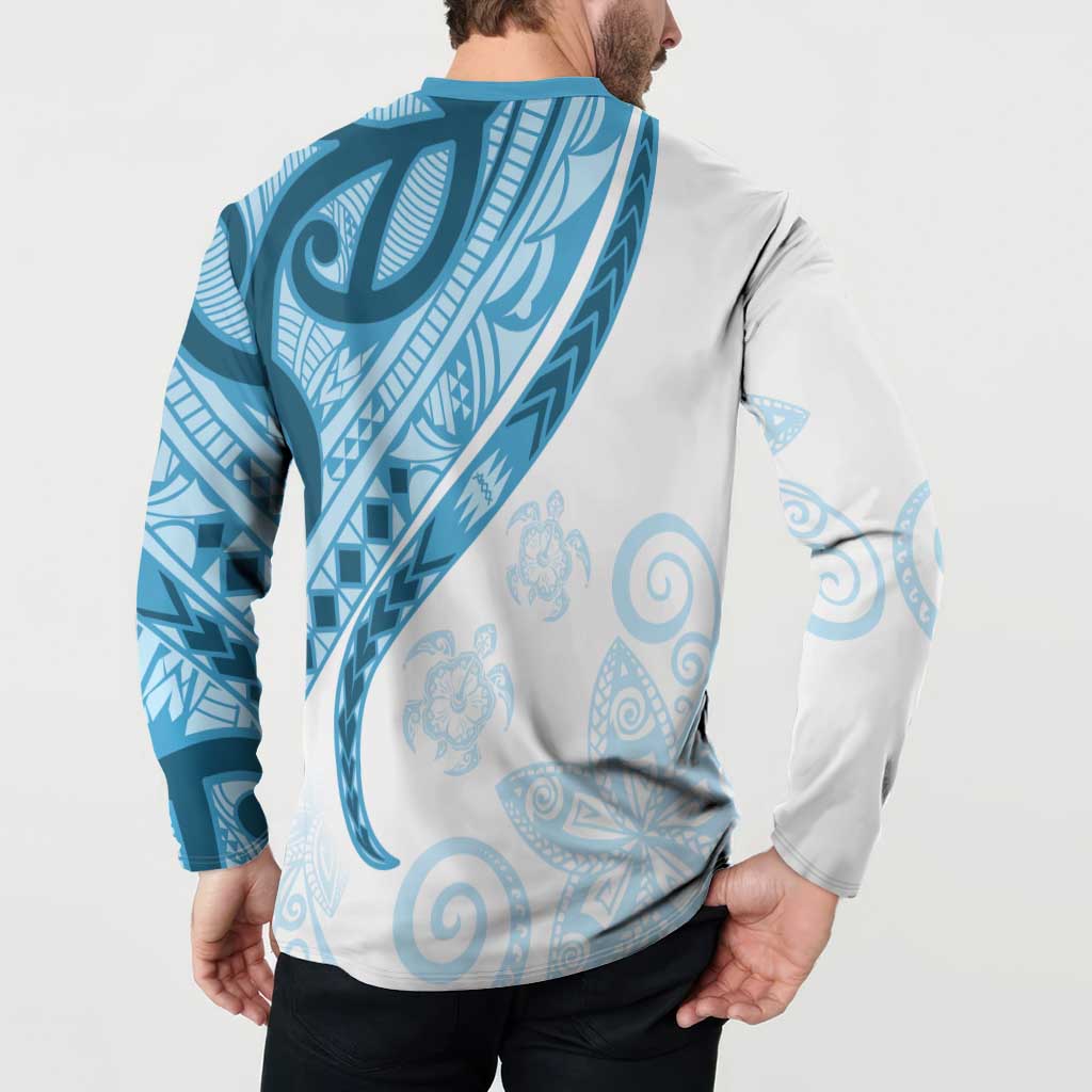 Blue Polynesian Tribal Turtle Floral Pattern Button Sweatshirt LT05 - Polynesian Pride