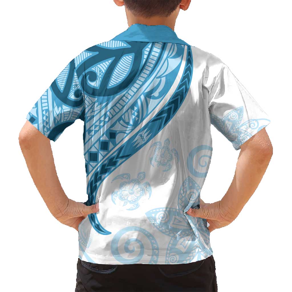 Blue Polynesian Tribal Turtle Floral Pattern Family Matching Long Sleeve Bodycon Dress and Hawaiian Shirt LT05 - Polynesian Pride
