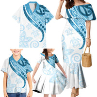 Blue Polynesian Tribal Turtle Floral Pattern Family Matching Mermaid Dress and Hawaiian Shirt LT05 - Polynesian Pride