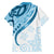 Blue Polynesian Tribal Turtle Floral Pattern Family Matching Off The Shoulder Long Sleeve Dress and Hawaiian Shirt