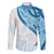Blue Polynesian Tribal Turtle Floral Pattern Family Matching Off The Shoulder Long Sleeve Dress and Hawaiian Shirt