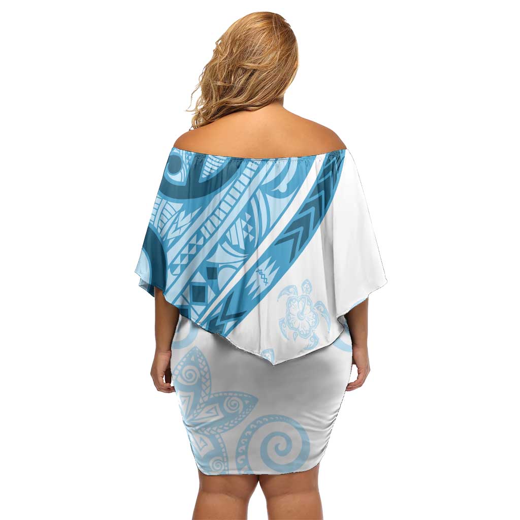 Blue Polynesian Tribal Turtle Floral Pattern Family Matching Off Shoulder Short Dress and Hawaiian Shirt LT05 - Polynesian Pride