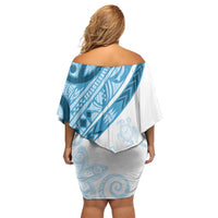 Blue Polynesian Tribal Turtle Floral Pattern Family Matching Off Shoulder Short Dress and Hawaiian Shirt LT05 - Polynesian Pride