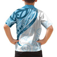 Blue Polynesian Tribal Turtle Floral Pattern Family Matching Short Sleeve Bodycon Dress and Hawaiian Shirt LT05 - Polynesian Pride