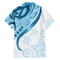 Blue Polynesian Tribal Turtle Floral Pattern Family Matching Summer Maxi Dress and Hawaiian Shirt LT05 - Polynesian Pride