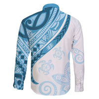 Blue Polynesian Tribal Turtle Floral Pattern Family Matching Summer Maxi Dress and Hawaiian Shirt LT05 - Polynesian Pride
